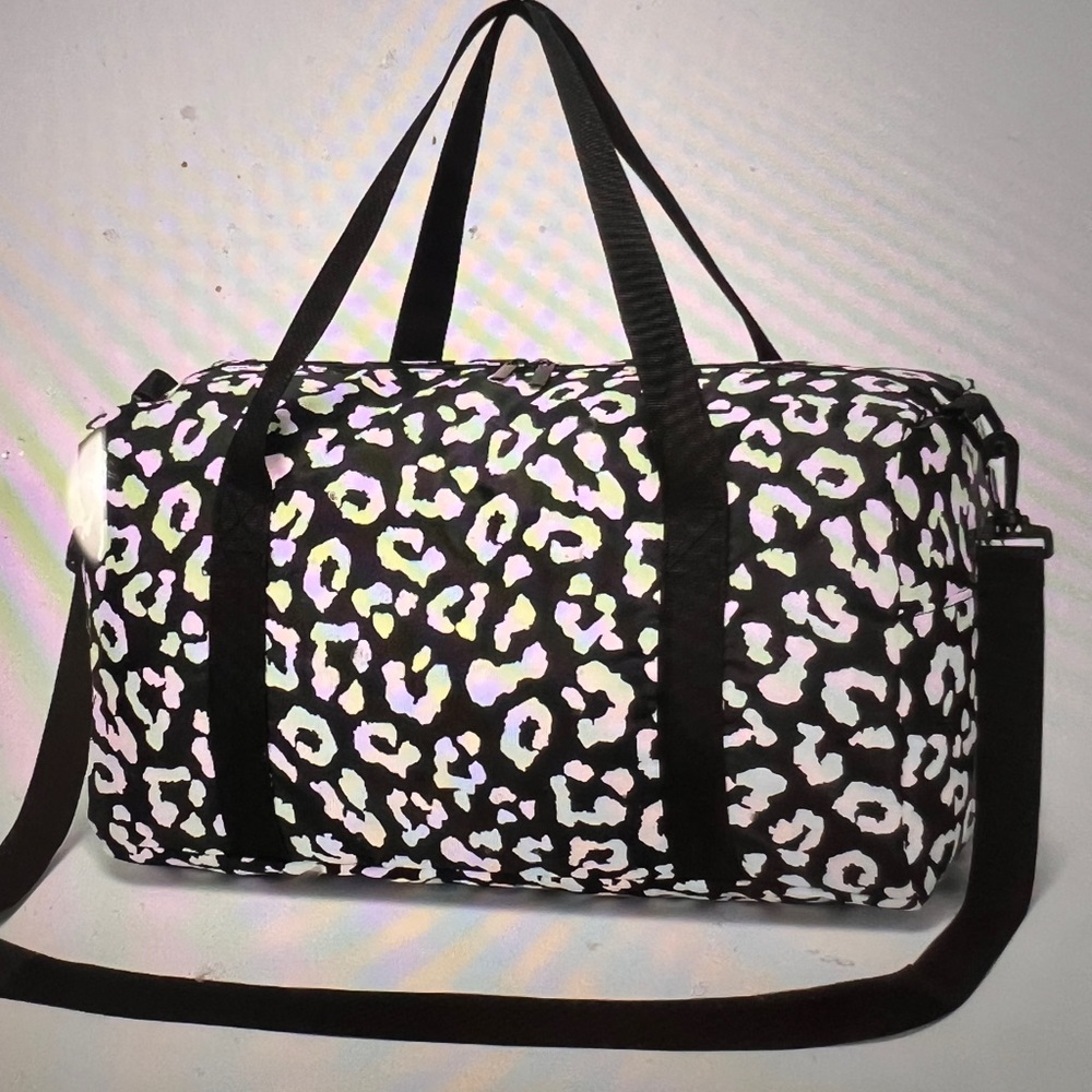 Stylish Black and White Leopard Print Duffle Bag